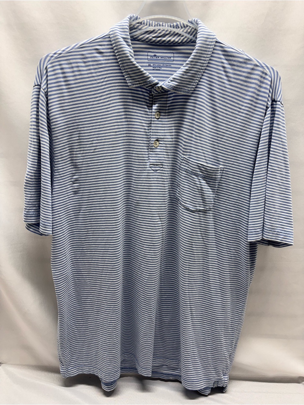 Peter Millar Seaside Wash Blue Striped Polo Shirt Size XLarge Cotton Blend Golf